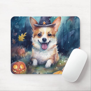 Alfombrilla De Ratón Halloween Corgi con calabazas aterradoras