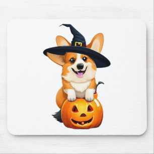 Alfombrilla De Ratón Halloween Corgi Witch Gorra