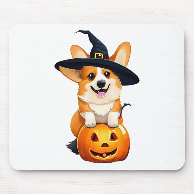 Alfombrilla De Ratón Halloween Corgi Witch Gorra (Frente)