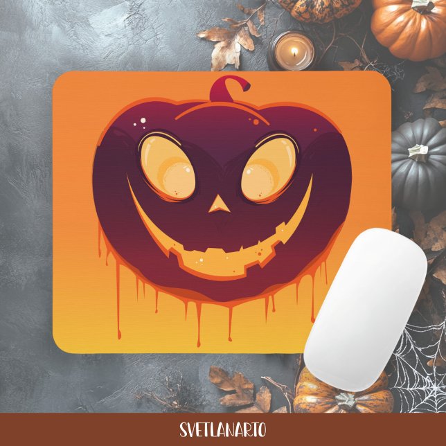 Alfombrilla De Ratón Halloween Creepy Pumpkin Face Mousepad (Frontal view)