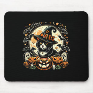Alfombrilla De Ratón Halloween de bruja de gato lindo - Arte de calabaz