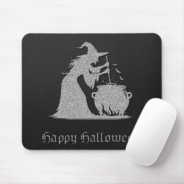Alfombrilla De Ratón Halloween de Brujas y Calderones Plateados (Con ratón)