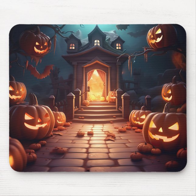 Alfombrilla De Ratón Halloween de calabaza brillante (Frente)