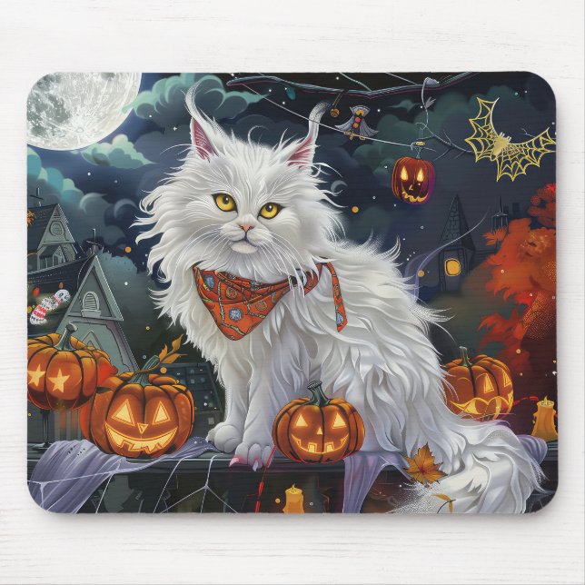 Alfombrilla De Ratón Halloween de gatos angora turca espeluznante (Frente)