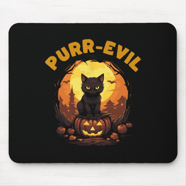 Alfombrilla De Ratón Halloween de gatos perversos y perversos (Frente)