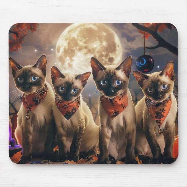 Alfombrilla De Ratón Halloween de gatos siameses espeluznante (Frente)