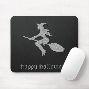 Alfombrilla De Ratón Halloween de la Bruja Voladora de Plata