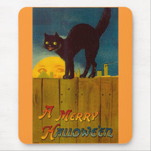 Alfombrilla De Ratón Halloween del gato negro vintage