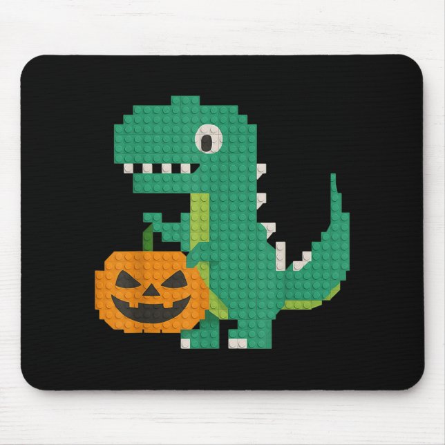 Alfombrilla De Ratón Halloween Dinosaur Pumpkin Master Builder Block Br (Frente)