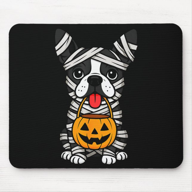 Alfombrilla De Ratón Halloween Dog Boston Terrier Mummy Costume Men Wom (Frente)