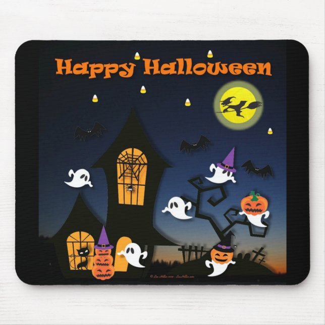Alfombrilla De Ratón Halloween feliz casa embrujada (Frente)