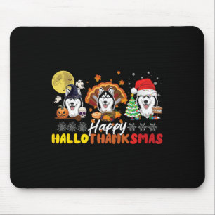 Alfombrilla De Ratón Halloween feliz de la fiera Husky Dog