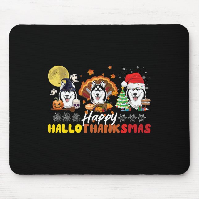 Alfombrilla De Ratón Halloween feliz de la fiera Husky Dog (Frente)