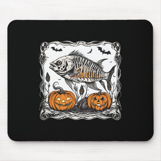Alfombrilla De Ratón Halloween Fish Skeleton Funny Spooky Fish Bone Gra (Frente)