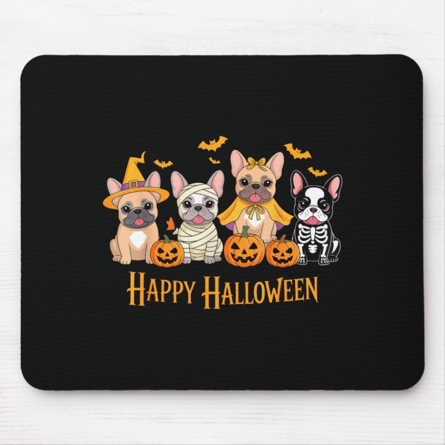 Alfombrilla De Ratón Halloween French Bulldog Dogs Pumpkin Funny  (Frente)
