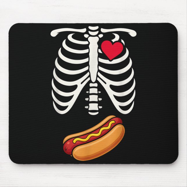 Alfombrilla De Ratón Halloween Funny Skeleton Ribcage Hotdog Food Lover (Frente)