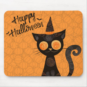 Alfombrilla De Ratón Halloween/gato/calabaza/otoño 