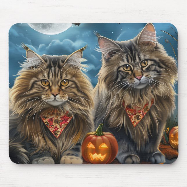 Alfombrilla De Ratón Halloween gato siberiano espeluznante (Frente)