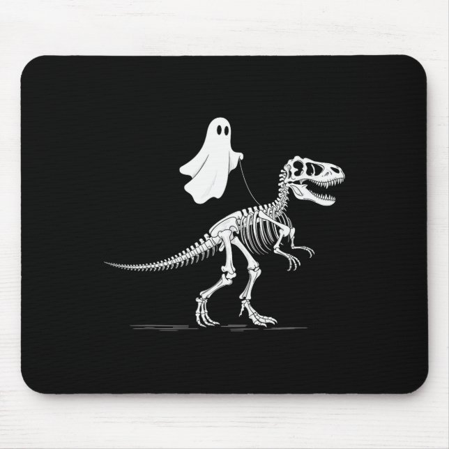 Alfombrilla De Ratón Halloween Ghost Walking Dinosaur Skeleton T Rex Fu (Frente)