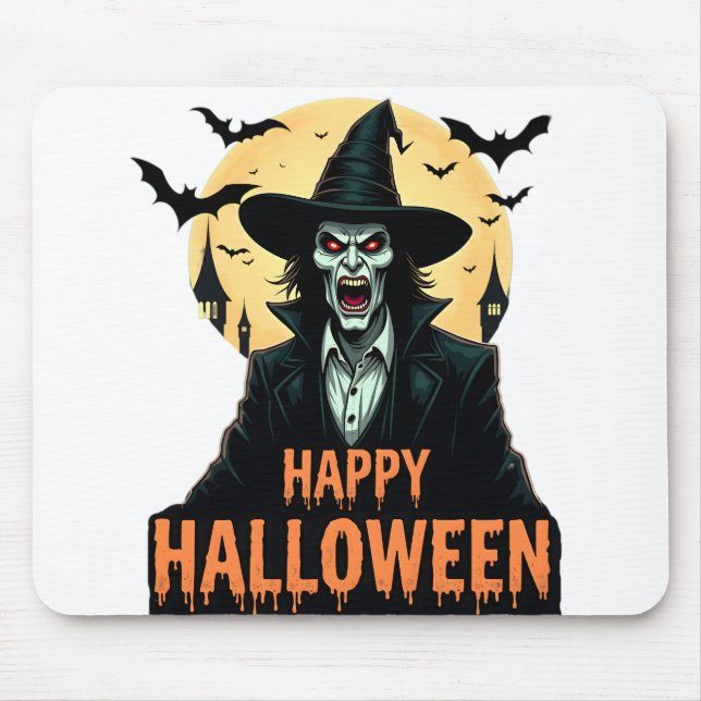 Alfombrilla De Ratón Halloween Horror Bruja con ojos rojos (Frente)