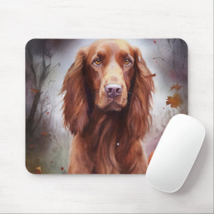 Alfombrilla De Ratón Halloween Irish Red Setter con calabazas aterrador