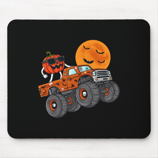 Alfombrilla De Ratón Halloween Jack O Lantern Monster Truck Toddler Boy (Frente)