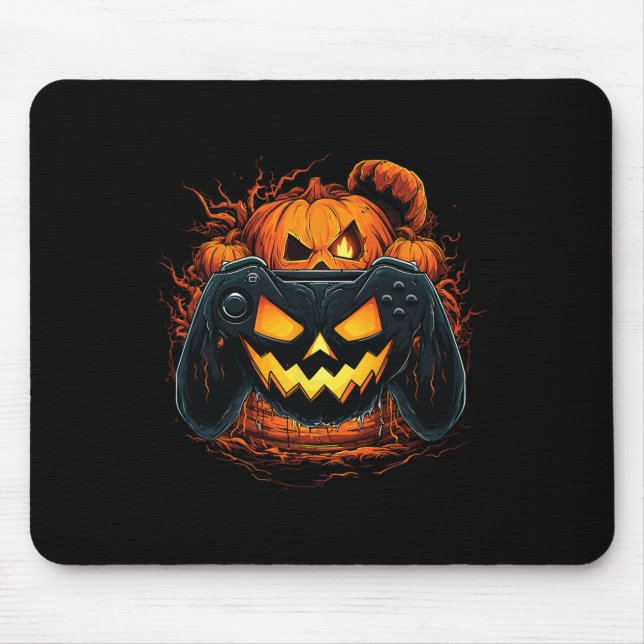 Alfombrilla De Ratón Halloween Jack O Lantern Pumpkin Face Gamer Gamin (Frente)