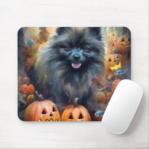 Alfombrilla De Ratón Halloween Keeshond con calabazas aterradoras