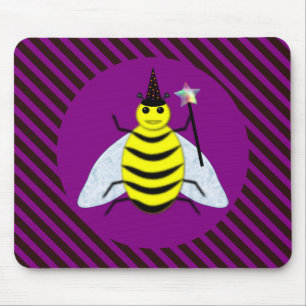 Alfombrilla De Ratón Halloween Magic Bee Wizard Purple and Black Stripe