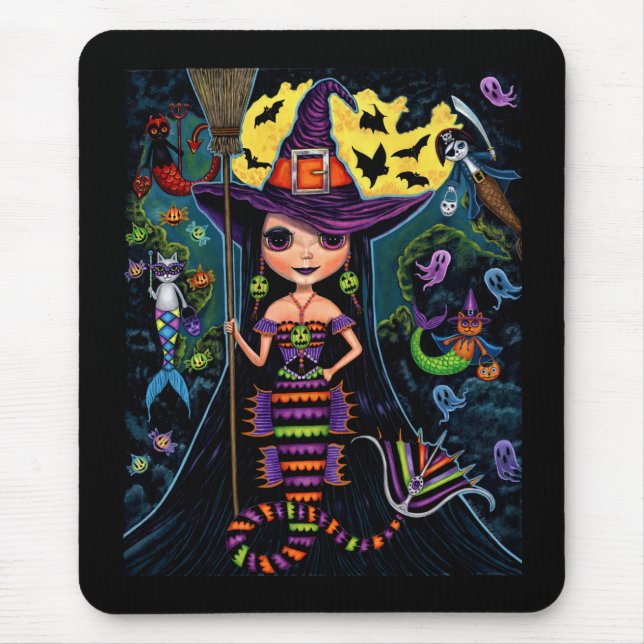 Alfombrilla De Ratón Halloween Mermaid Witch Mercats Ghosts Pumpkins (Frente)