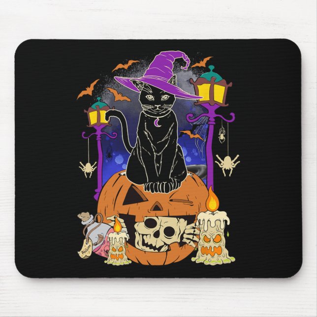Alfombrilla De Ratón Halloween Mujeres Hombres Niños Halloween Black Ca (Frente)