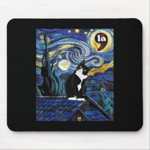 Alfombrilla De Ratón Halloween Noche estrellada Tuxedo Cat Comma La Kam