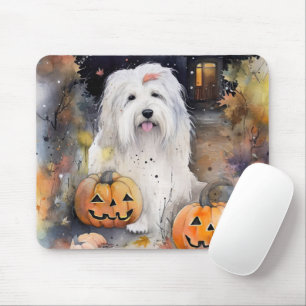 Alfombrilla De Ratón Halloween Old English Sheepdog con calabazas Espan