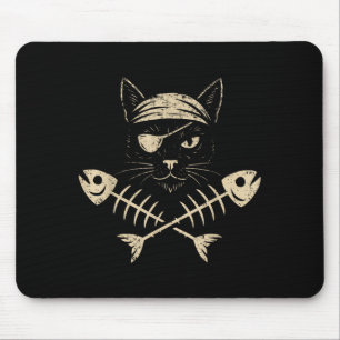 Alfombrilla De Ratón Halloween Pirata Antiguo Gato Negro Huesos Cruzado