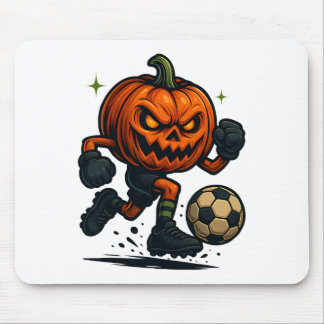 Alfombrilla De Ratón Halloween Scary Pumpkin Showing Soccer Skills Spoo