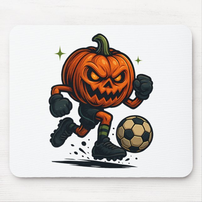 Alfombrilla De Ratón Halloween Scary Pumpkin Showing Soccer Skills Spoo (Frente)