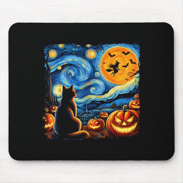 Alfombrilla De Ratón Halloween Shirt Men Women Black Cat Pumpkins Bats  (Frente)