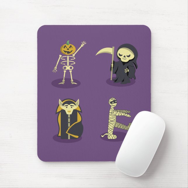 Alfombrilla De Ratón Halloween Skeleton Dracula Mummy Grim Reaper (Con ratón)