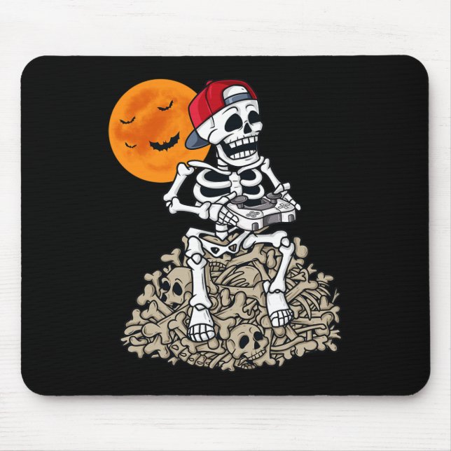 Alfombrilla De Ratón Halloween Skeleton Gamer Niños Jóvenes Jugando 1 (Frente)