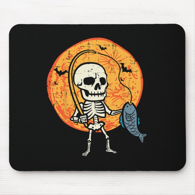 Alfombrilla De Ratón Halloween Skeleton Pescador disfraz Hombres B (Frente)