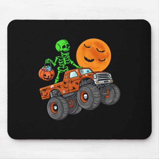 Alfombrilla De Ratón Halloween Skeleton Riding Monster Truck Toddler Bo (Frente)