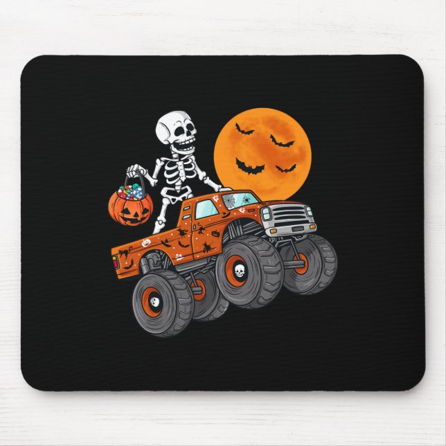 Alfombrilla De Ratón Halloween Skeleton Riding Monster Truck Toddler Bo (Frente)