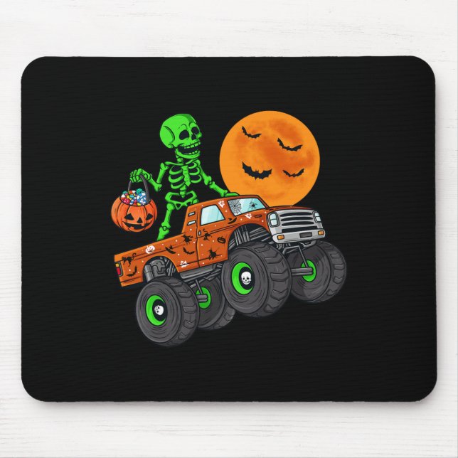 Alfombrilla De Ratón Halloween Skeleton Riding Monster Truck Toddler Bo (Frente)