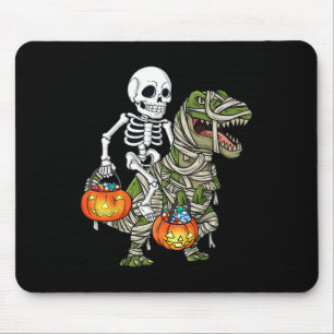 Alfombrilla De Ratón Halloween Skeleton Riding Mummy Dinosaur T Rex Fun