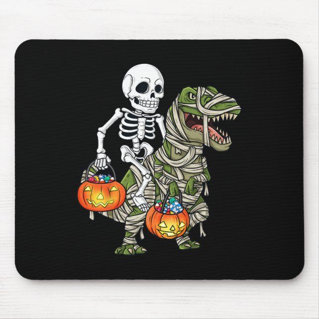 Alfombrilla De Ratón Halloween Skeleton Riding Mummy Dinosaur T Rex Fun (Frente)