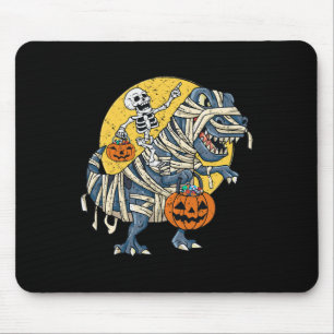 Alfombrilla De Ratón Halloween Skeleton Riding Mummy Dinosaur T Rex Pum