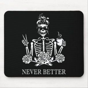 Alfombrilla De Ratón Halloween Skeleton Skull Mujeres tomando café Nev