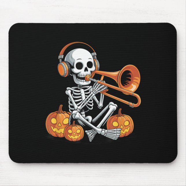 Alfombrilla De Ratón Halloween Skeleton Trombone Trombonist  (Frente)