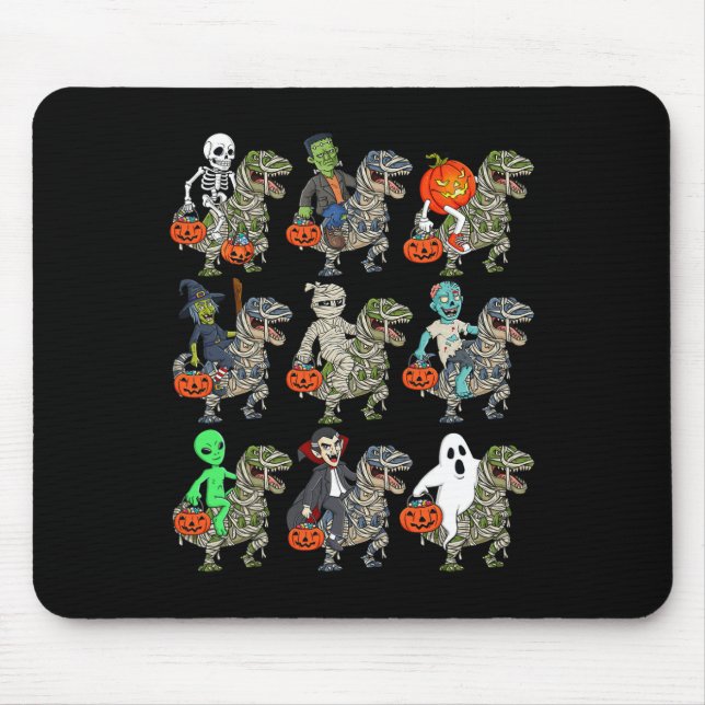 Alfombrilla De Ratón Halloween Skeleton Zombie Riding Mummy T Rex Vampi (Frente)