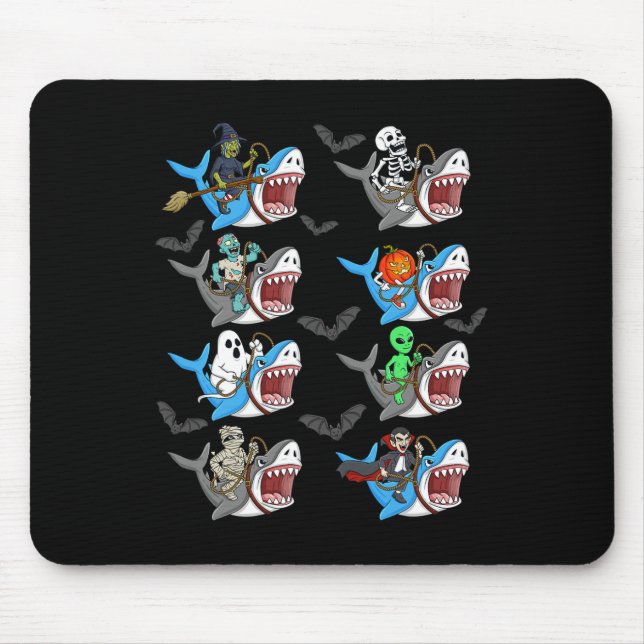 Alfombrilla De Ratón Halloween Skeleton Zombie Riding Shark Mummy Vampi (Frente)